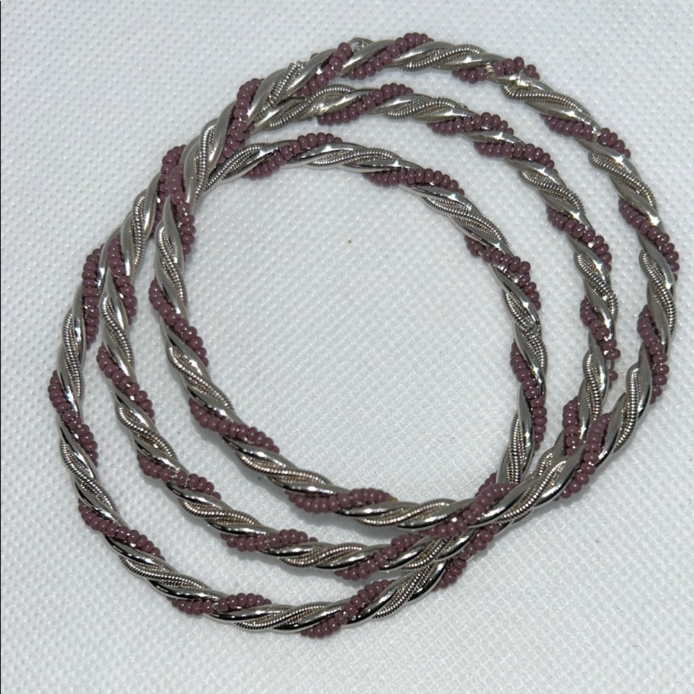 Elegant Silver and Lavender Twisted Bangles